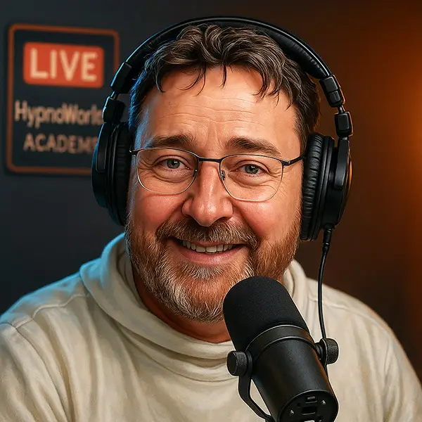 Arno voor webinar achter de microfoon