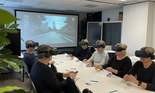 VRET oefenen in de lesruimte met VR-brillen bij HypnoWorld Academy